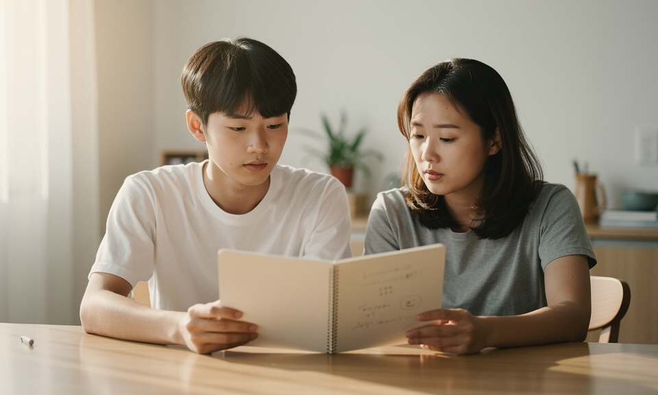 청년 생애 첫 국민연금 보험료 지원 제도를 설명하기 위한 부모와 청소년의 자산 계획 장면, AI 생성 이미지